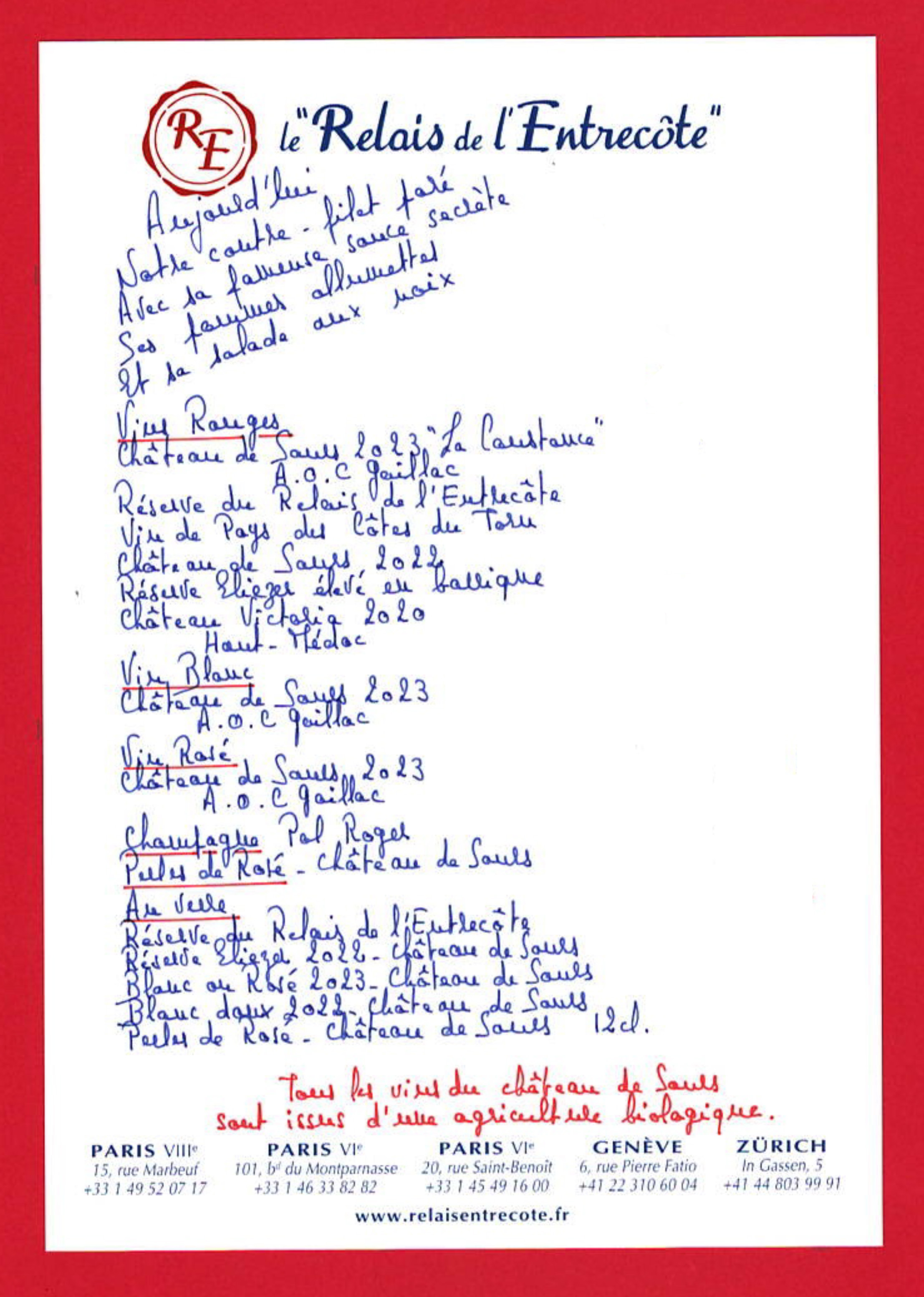 menu relais sans prix